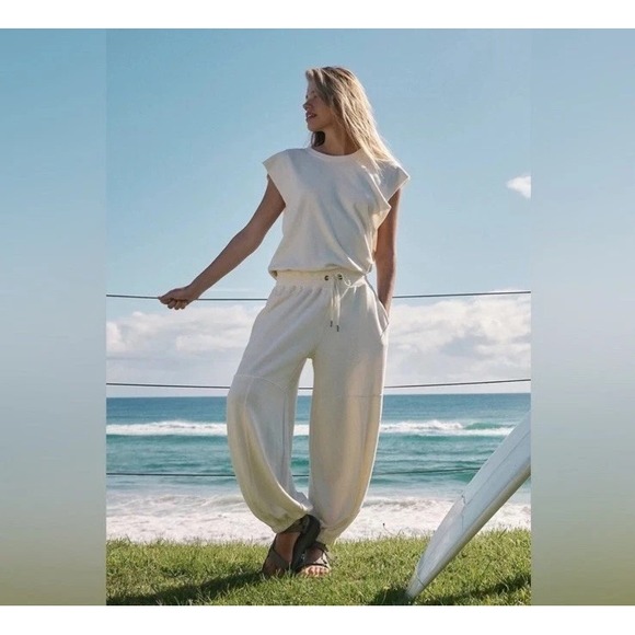 Free People Pants - Free People Movement Throw And Go Jumpsuit SM One Piece Ivory Sweats‎ oversized